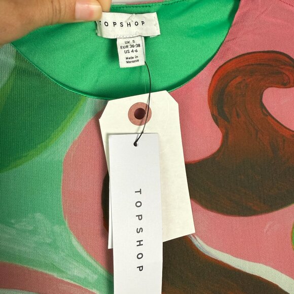 BNWT !! Topshop :: Swirl Cut Out Midi Dress Green Pink Size S/4-6 :: WICKED - Picture 14 of 14